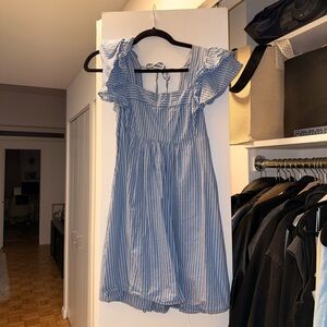 Urban Outfitters Blue Striped Dress with Ruffle Sleeves